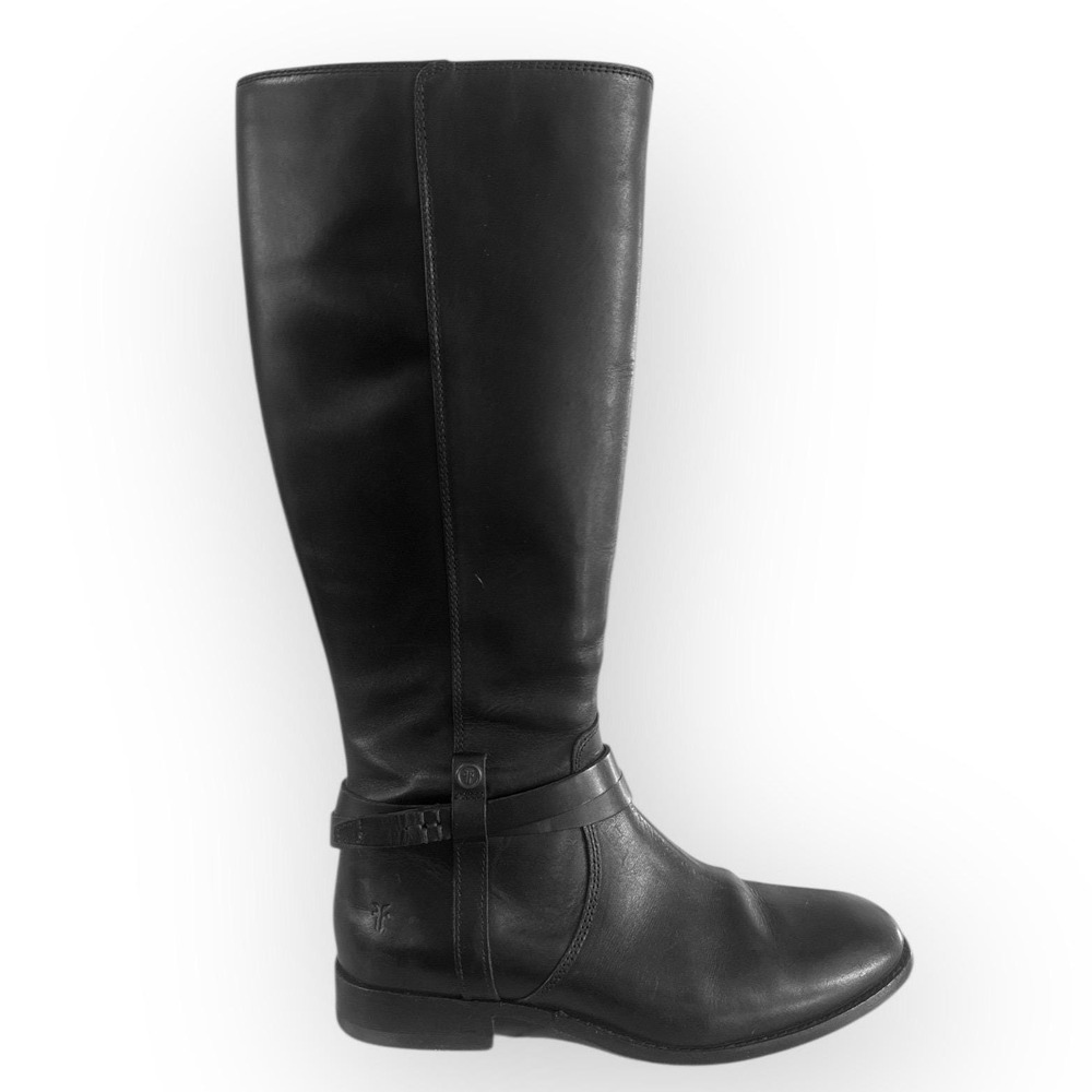 FRYE Women's Black Leather Riding Boots Buckle Detail Tall Knee High Size 8B - Picture 2 of 7